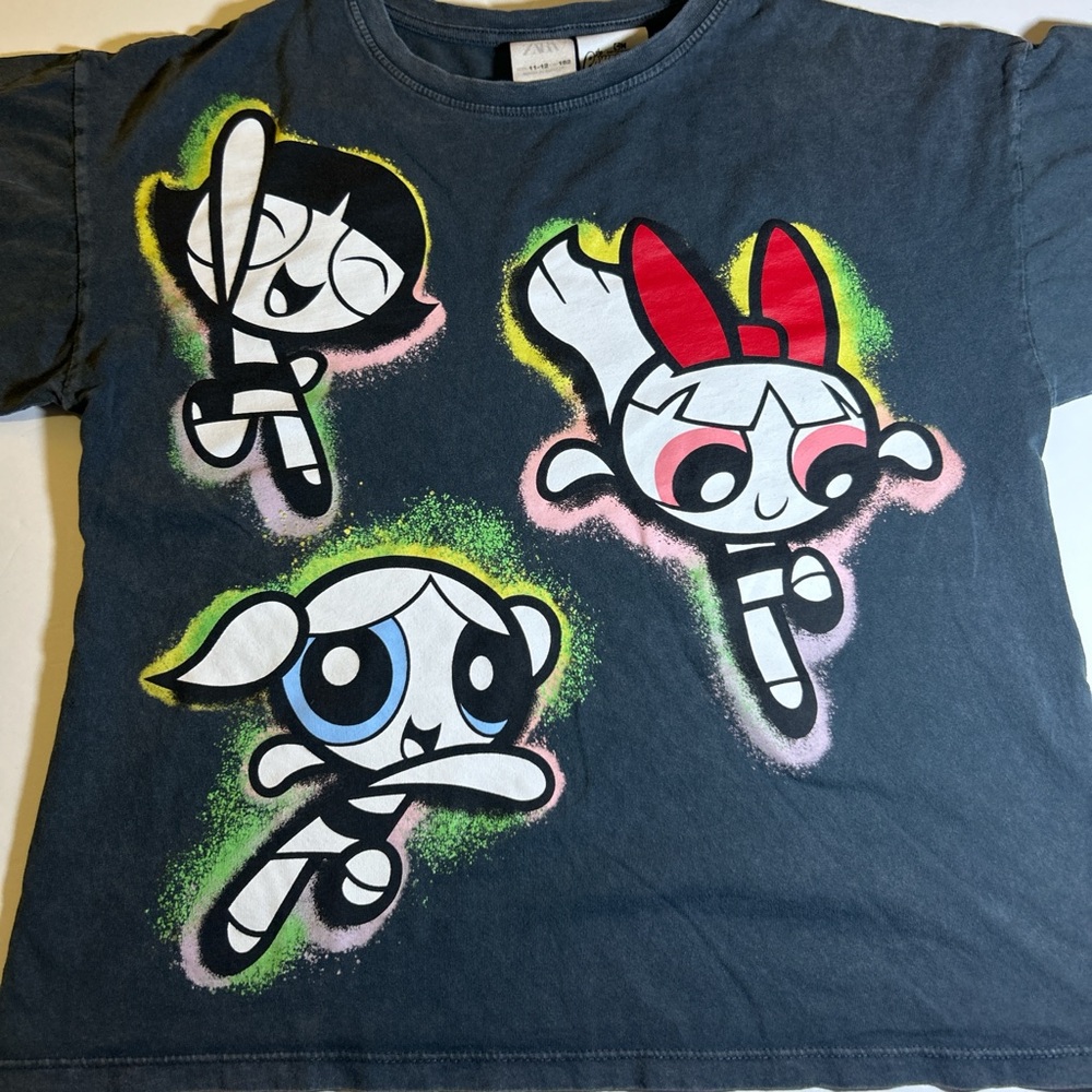 Zara Powerpuff Girls Graphic Kids T-Shirt - Black Size 11-12